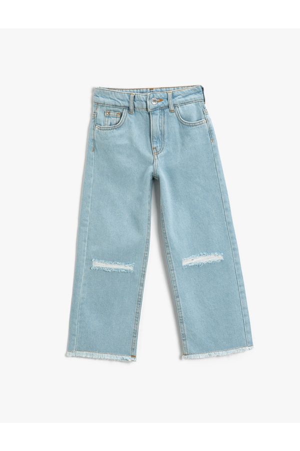 Koton Koton Wide Leg Denim Trousers Cotton Pocket - Boot Cut Jean with Adjustable Elastic Waist