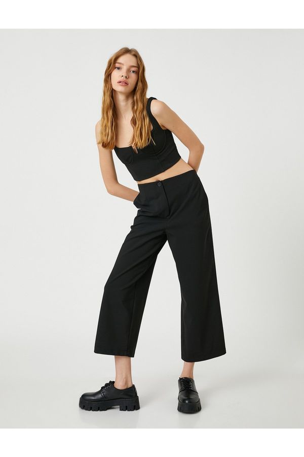 Koton Koton Wide Leg Fabric Trousers Normal Waist With Stitching Detail