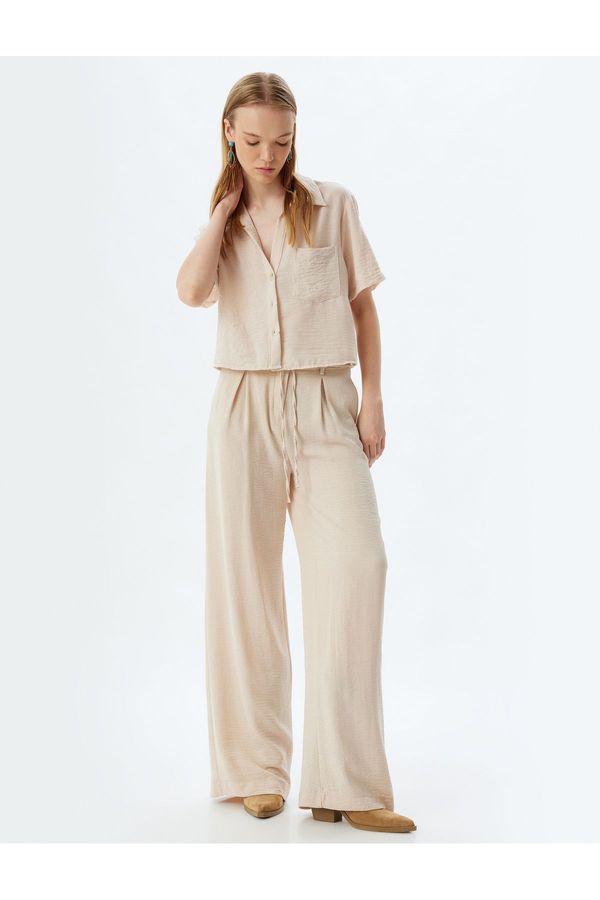 Koton Koton Wide Leg Trousers Buttoned Waist Tied Normal Waist