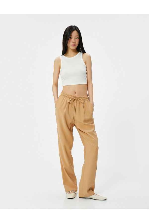 Koton Koton Wide Leg Trousers Viscous Fabric with Tie Waist Pockets