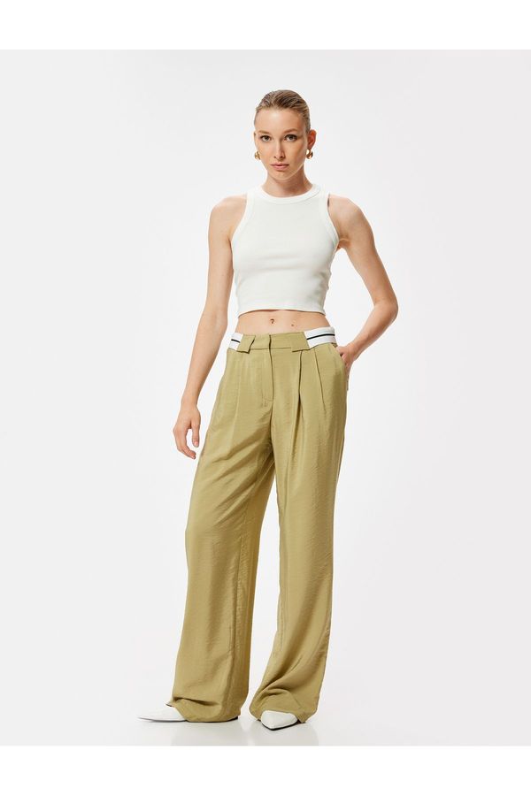 Koton Koton Wide Leg Trousers Waist Detail Pocket Pleat Detail