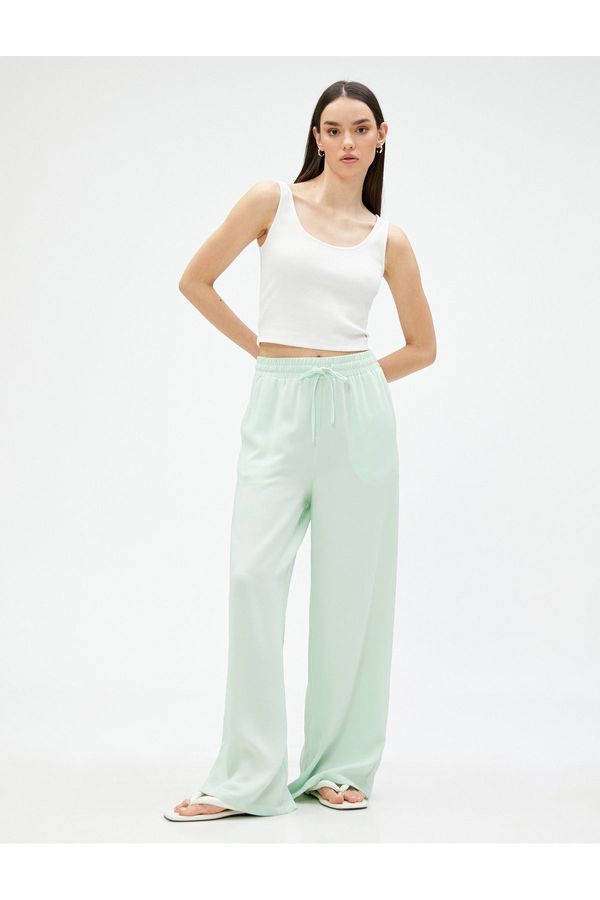 Koton Koton Wide Leg Trousers With Pocket Tie Waist