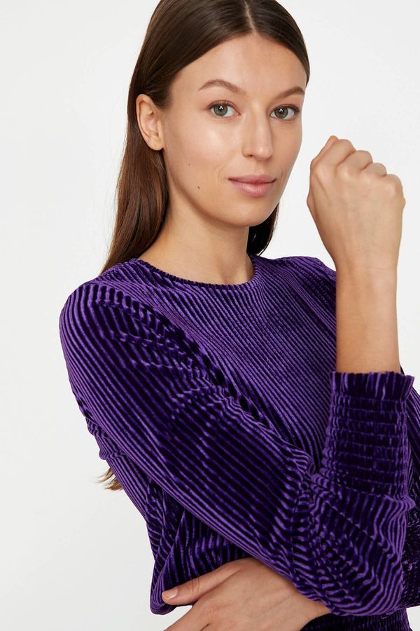 Koton Koton woman Purple Stripe Detailed T-Shirt