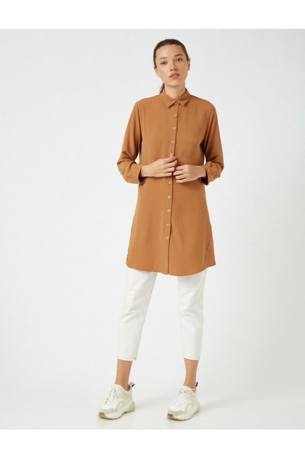 Koton Koton Women's Brown Shirt Collar Buttoned Tunic