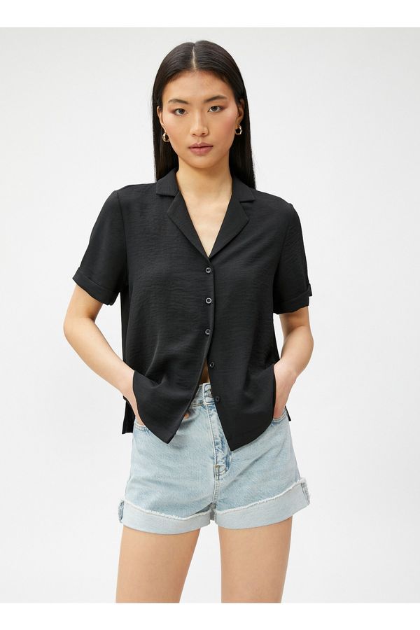 Koton Koton Women's Shirt Collar Striped Black Shirt 3sak60021pw