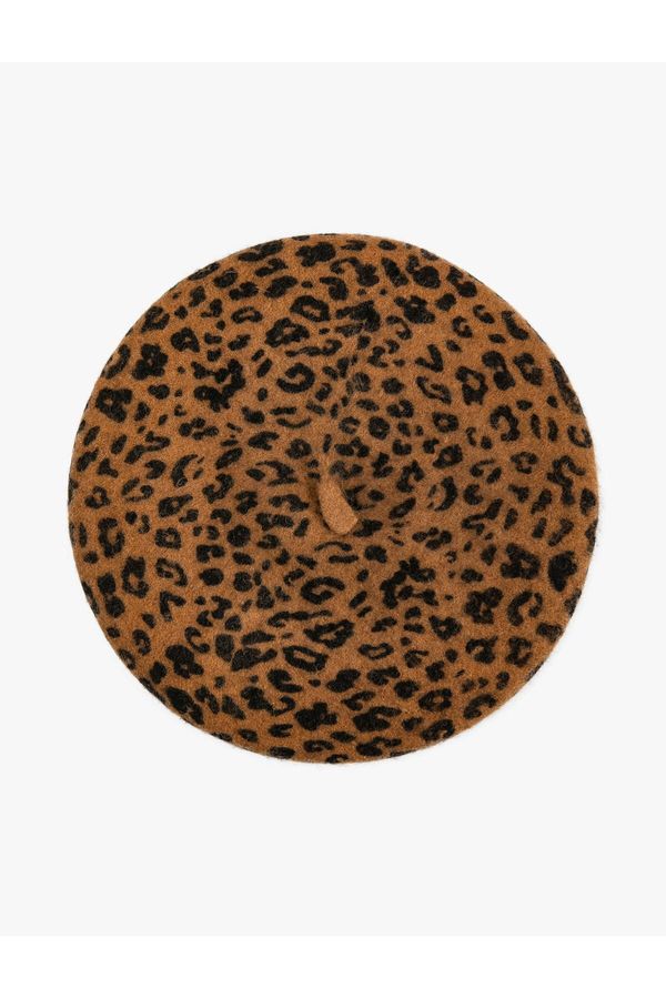 Koton Koton Wool Painter's Hat Soft Textured Leopard Pattern