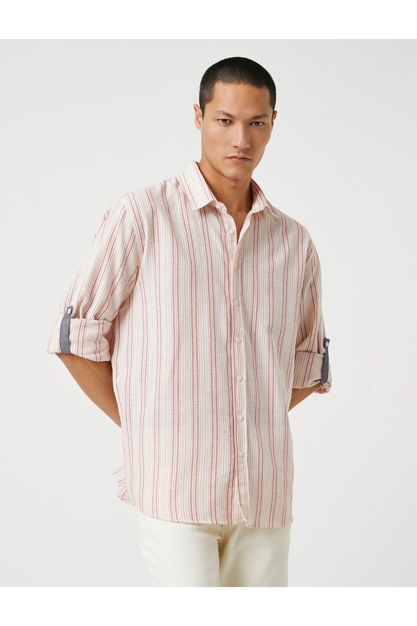 Koton Koton Woven Shirt with Classic Collar Buttons, Roll-Up Detail with Sleeves.