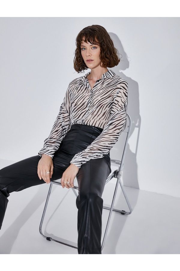 Koton Koton Zebra Patterned Chiffon Shirt Long Sleeve