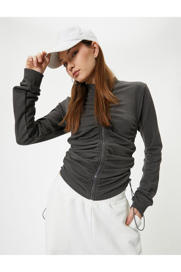 Koton Koton Zipper Draped Sweatshirt High Collar Long Sleeve