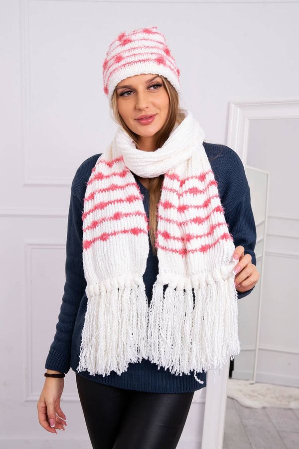Kesi Ladies set with scarf Anika K304 ecru + raspberry