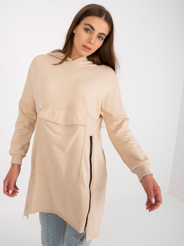 Fashionhunters Lady's beige long sweatshirt with zippers