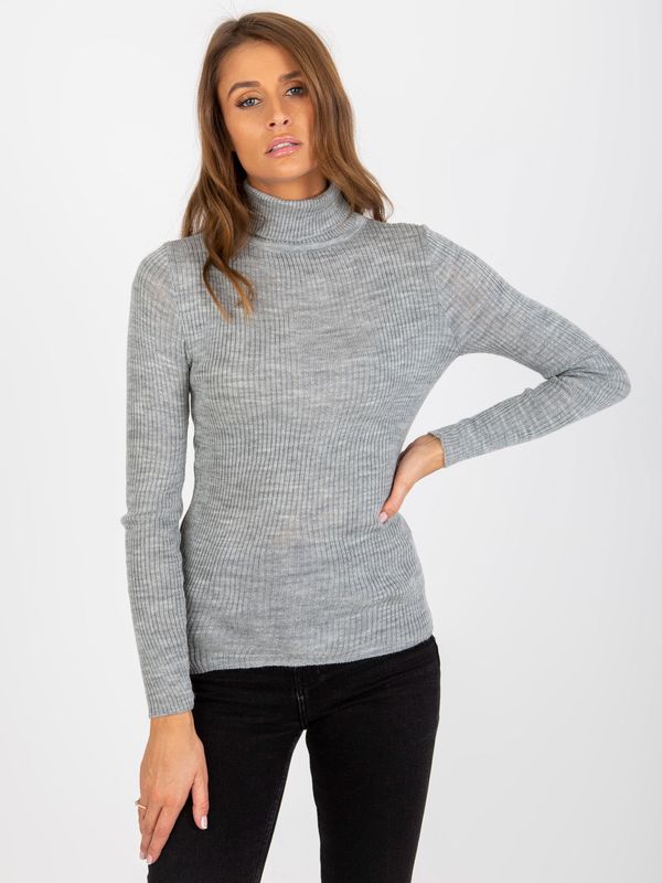 Fashionhunters Lady's grey striped sweater with melange turtleneck