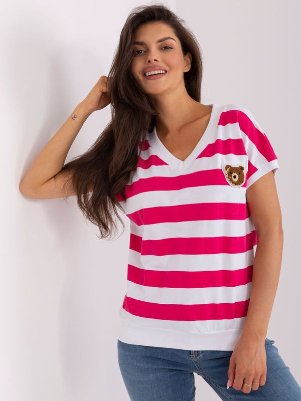 Fashionhunters Lady's white-pink striped blouse with patch