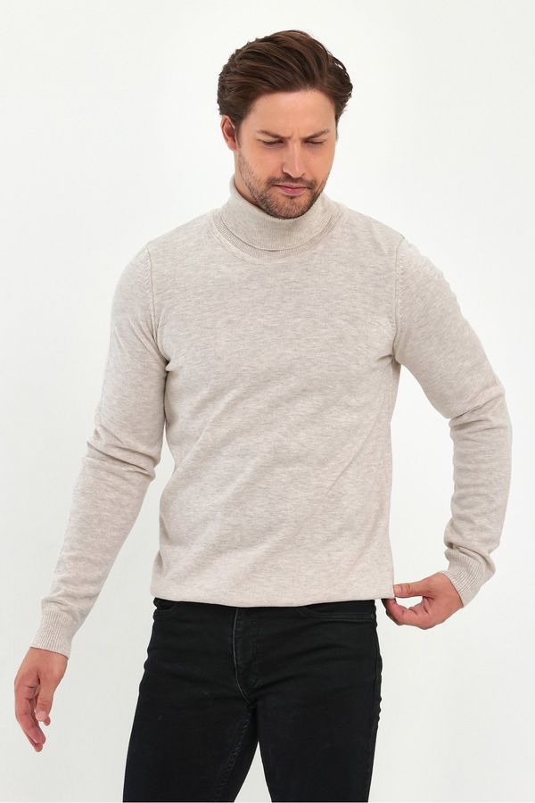 Lafaba Lafaba Men's Beige Turtleneck Basic Knitwear Sweater
