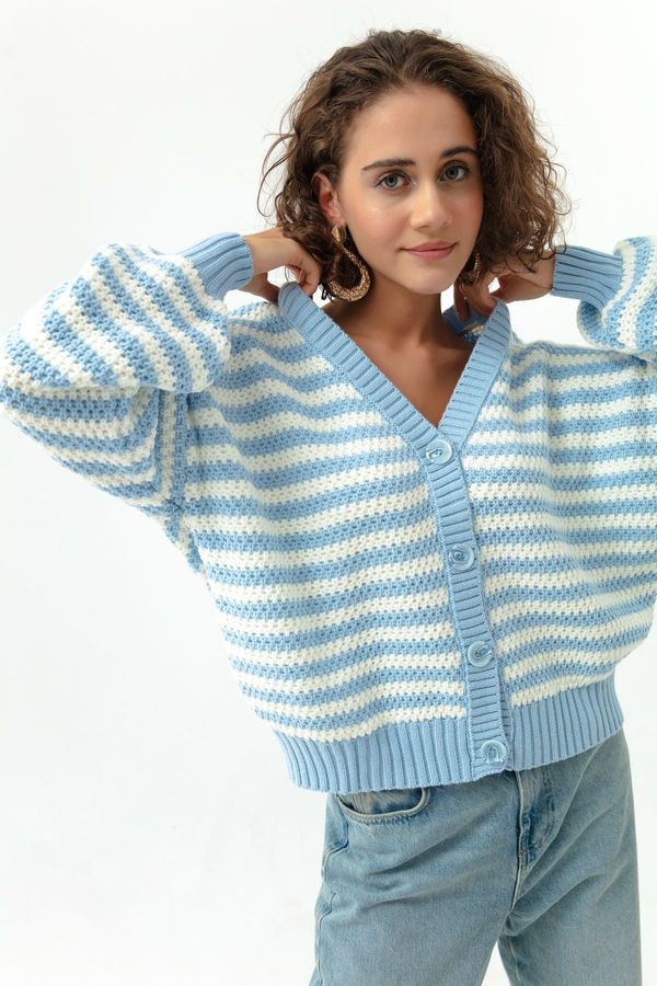 Lafaba Lafaba Women's Baby Blue Oversize Striped Knitwear Cardigan