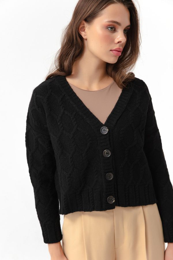 Lafaba Lafaba Women's Black Knitted Detailed Cardigan with a Sharon Knitwear