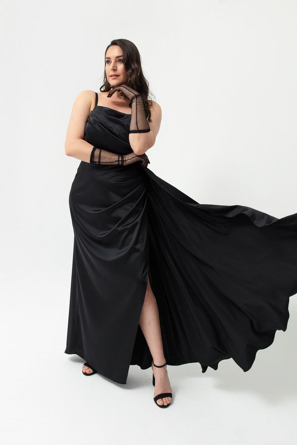 Lafaba Lafaba Women's Black One-Shoulder Plus Size Satin Evening Dress & Graduation Dress