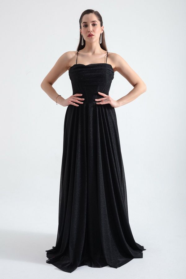 Lafaba Lafaba Women's Black Underwire Corset Silvery Long Evening Dress