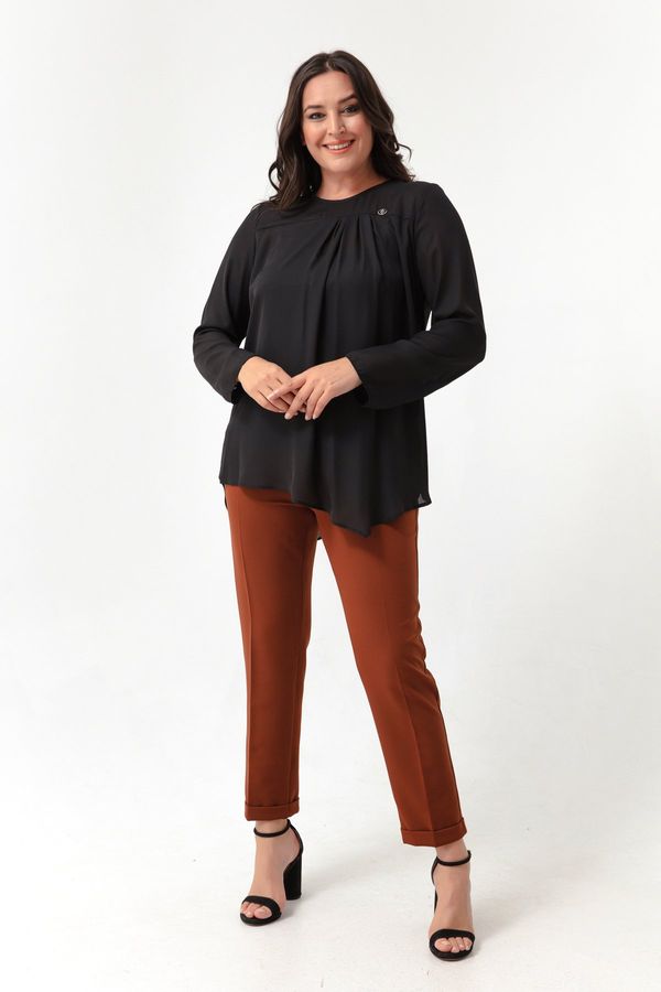 Lafaba Lafaba Women's Brown Elastic Waist Plus Size Pants