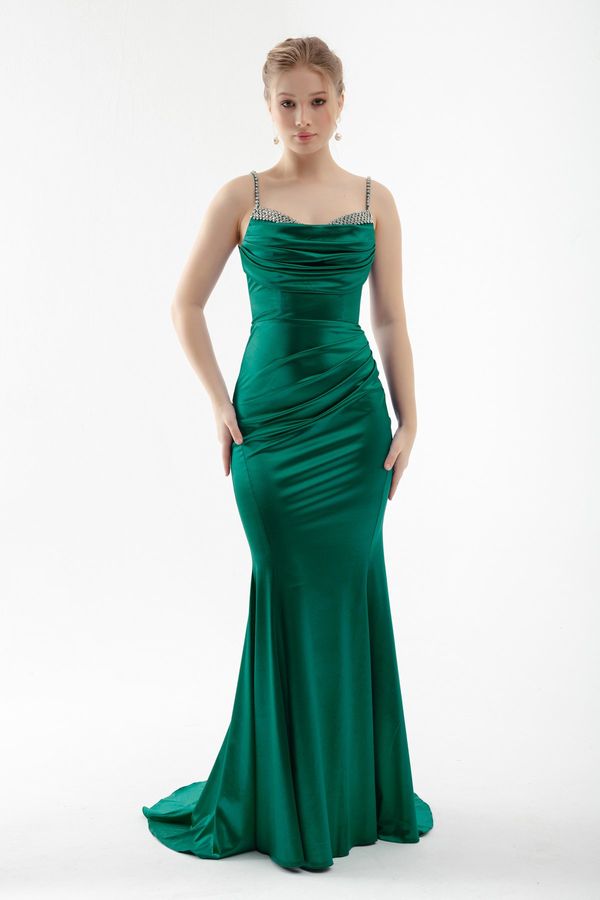 Lafaba Lafaba Women's Emerald Green Stone Strap Long Evening Dress