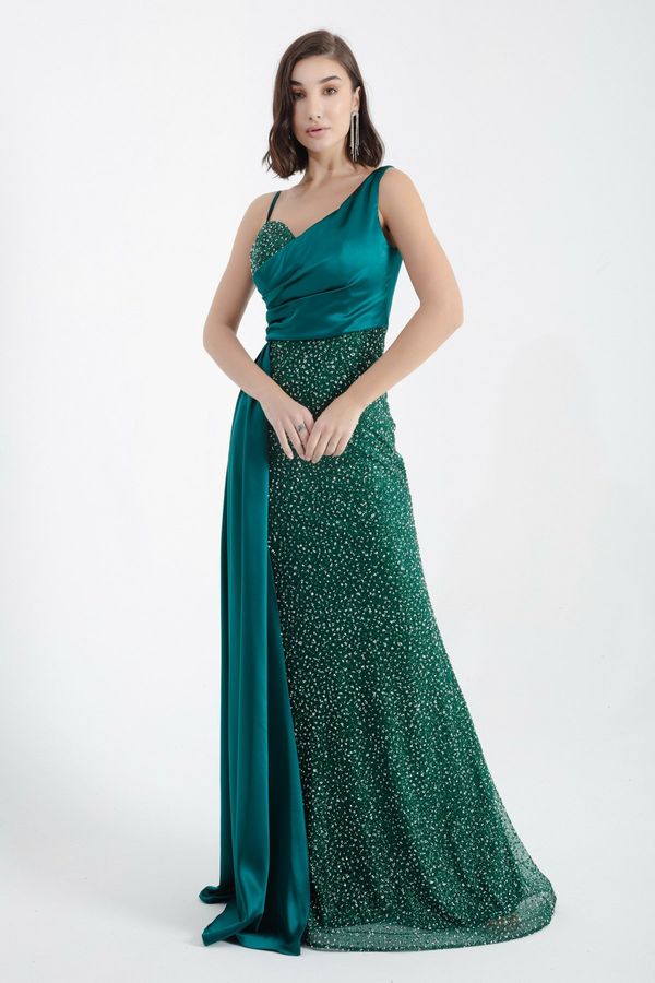 Lafaba Lafaba Women's Emerald Green Thin Strands Stone Long Evening Dress