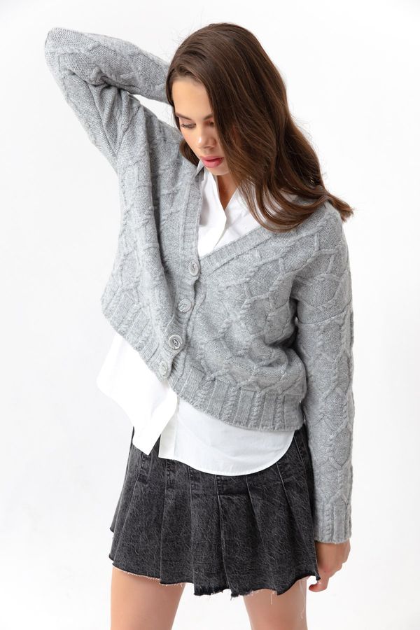 Lafaba Lafaba Women's Gray Knit Detail Raised Knitwear Cardigan