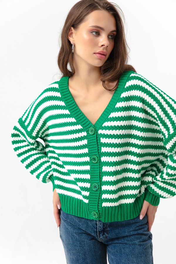 Lafaba Lafaba Women's Green Oversize Striped Knitwear Cardigan