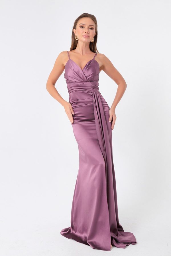 Lafaba Lafaba Women's Lavender Straps Long Satin Evening Dress & Prom Dress