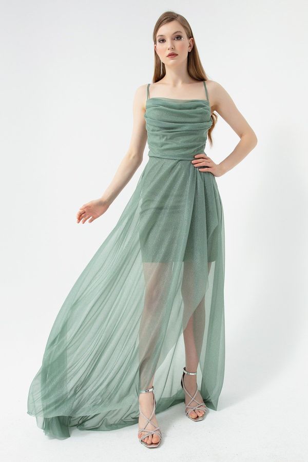 Lafaba Lafaba Women's Mint Green Chest Draped Flounce Glitter Evening Dress