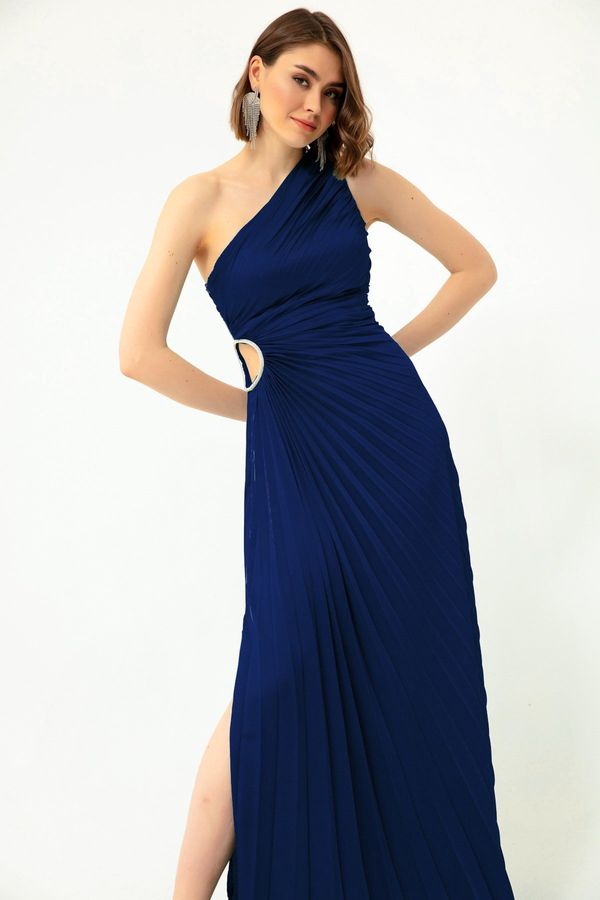 Lafaba Lafaba Women's Navy Blue One-Shoulder Decollete Long Evening Dress