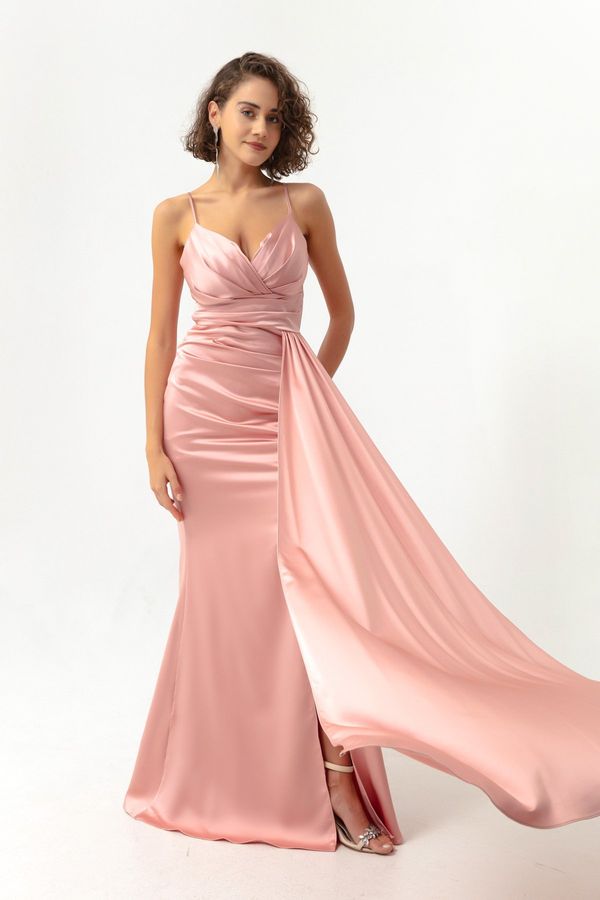 Lafaba Lafaba Women's Pink Strapless Long Satin Evening Dress & Graduation Dress