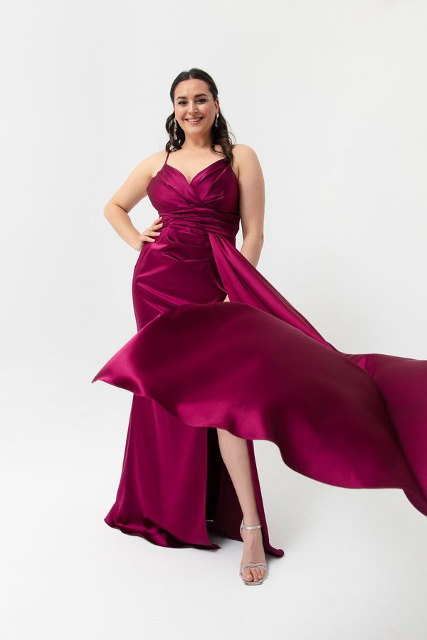 Lafaba Lafaba Women's Plum Plus Size Long Satin Evening Dress & Graduation Dress