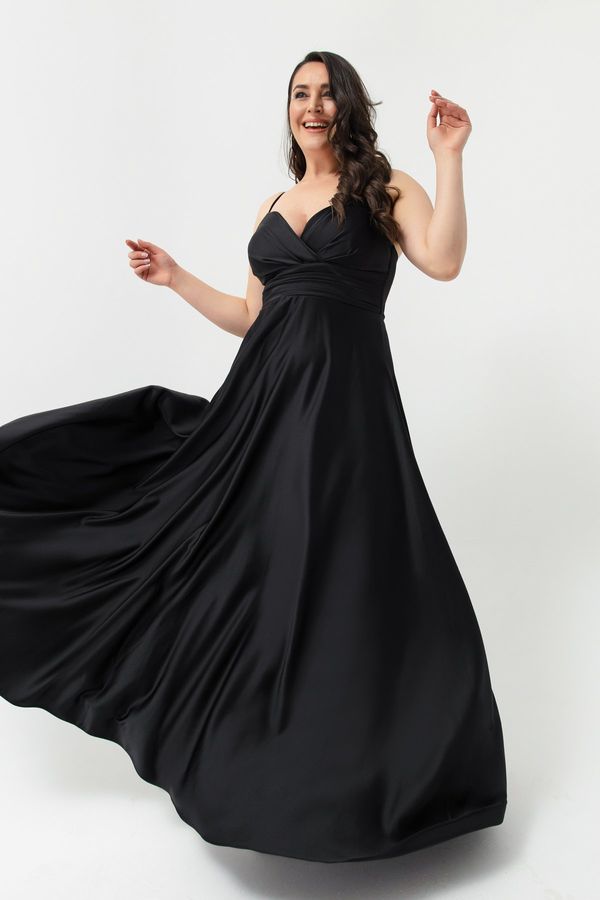Lafaba Lafaba Women's Plus Size Satin Long Evening Dress &; Prom Dress with Threads