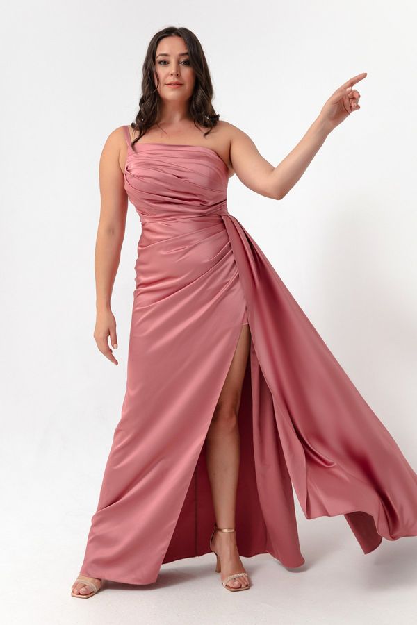 Lafaba Lafaba Women's Powder One-Shoulder Plus Size Satin Evening Dress & Prom Dress