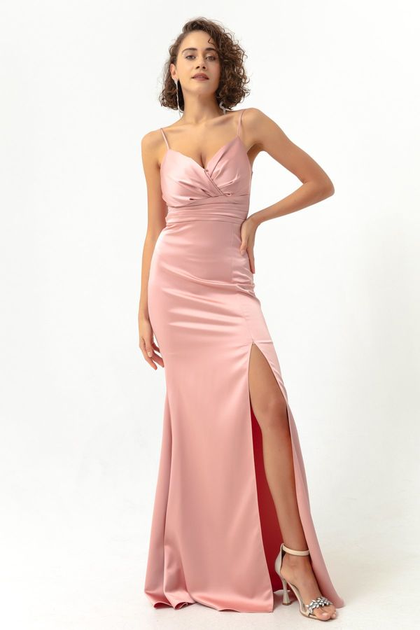 Lafaba Lafaba Women's Powder Satin Evening Dress &; Prom Dress with A Slit