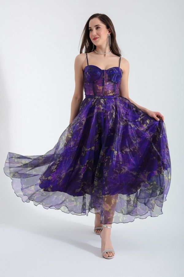 Lafaba Lafaba Women's Purple Design Organza Evening Dress