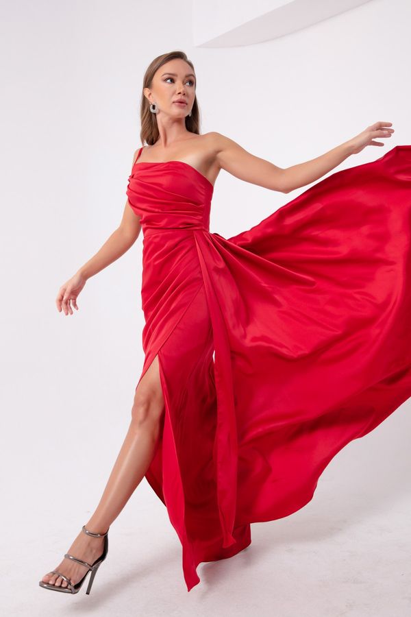Lafaba Lafaba Women's Red One-Shoulder Satin Evening Dress & Graduation Dress