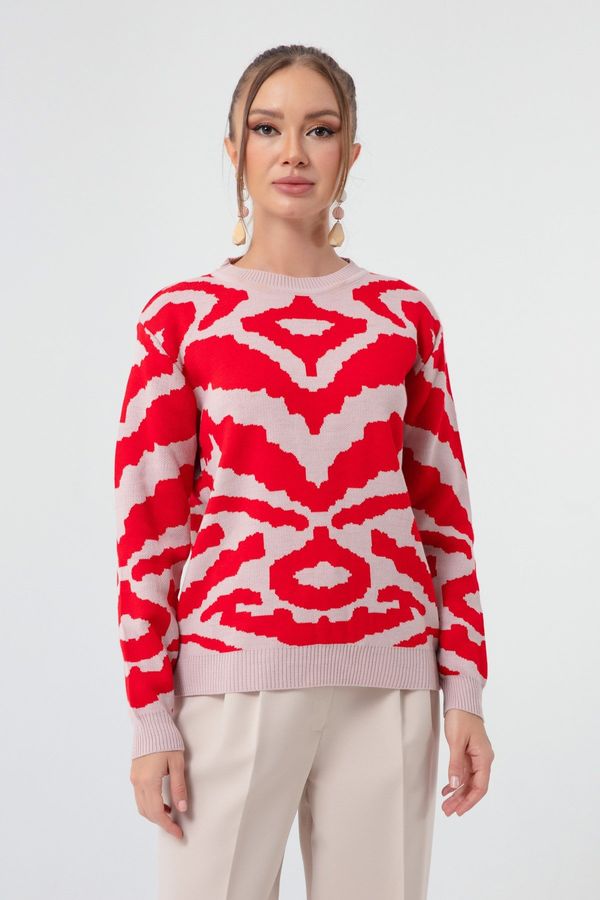 Lafaba Lafaba Women's Red Zebra Jacquard Knitwear Sweater