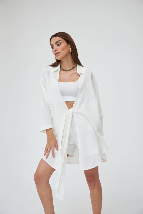 Laluvia Laluvia Off White Flam Linen Kimono Shirt