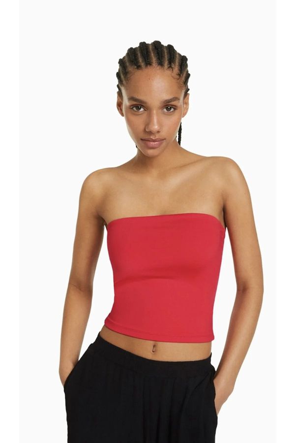 Laluvia Laluvia Red Strapless Crop Blouse
