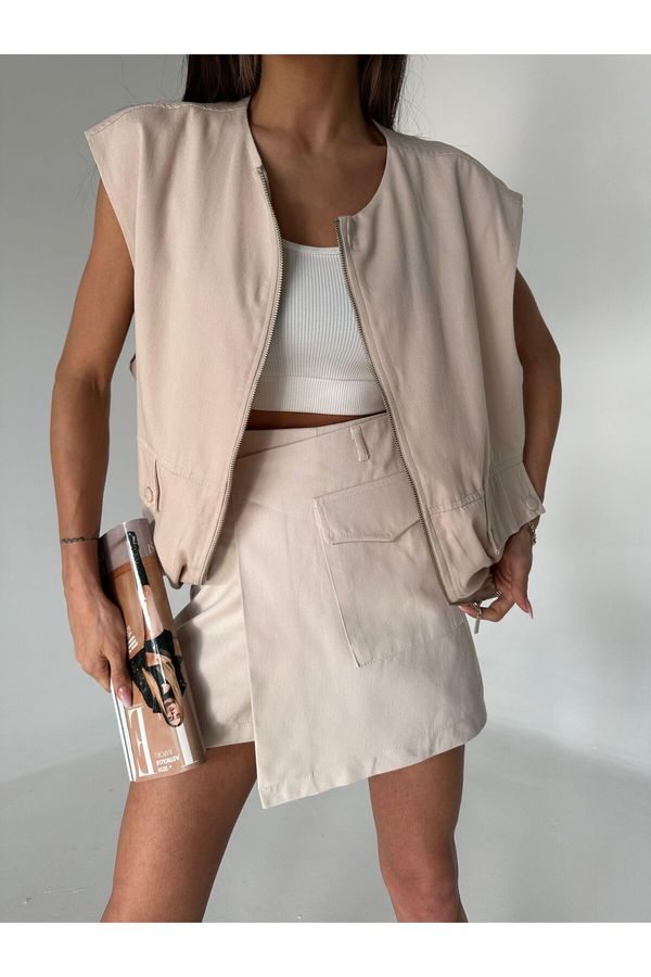 Laluvia Laluvia Stone Color 100% Cotton Gabardine Short Skirt