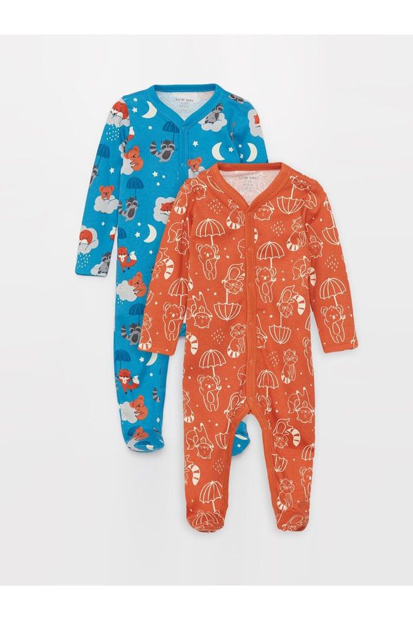 LC Waikiki LC Waikiki 2-Pack V Neck Long Sleeve Printed Baby Boy Rompers