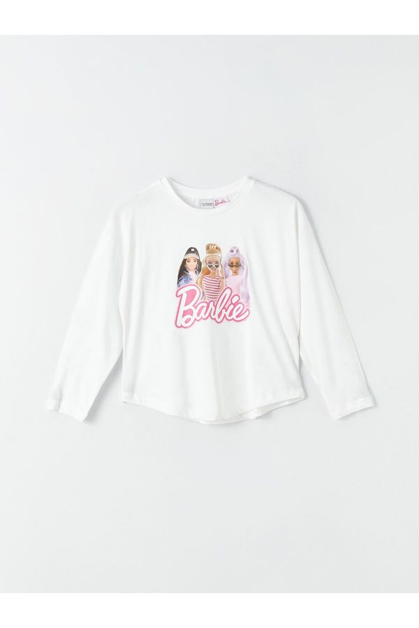 LC Waikiki LC Waikiki Crew Neck Barbie Printed Long Sleeve Girls T-Shirt