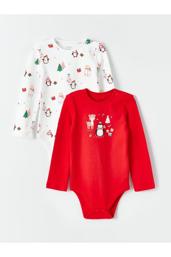 LC Waikiki LC Waikiki Crew Neck Long Sleeve Christmas Themed Baby Girl Snap Fastener Body Set of 2