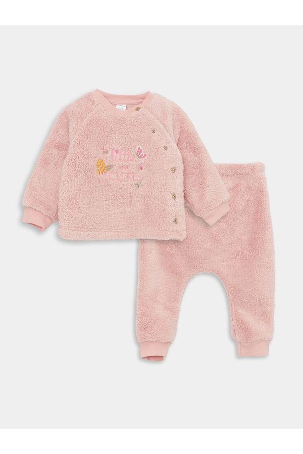 LC Waikiki LC Waikiki Crew Neck Long Sleeve Embroidery Detailed Baby Girl Cardigan and Trousers 2-Pack