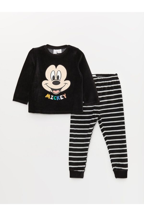 LC Waikiki LC Waikiki Crew Neck Long Sleeve Mickey Mouse Embroidered Velvet Baby Boy Pajamas Set