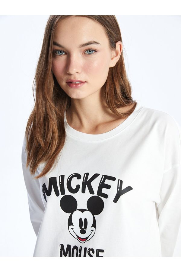 LC Waikiki LC Waikiki Crew Neck Mickey Mouse Printed Long Sleeve Women's Pajamas Set