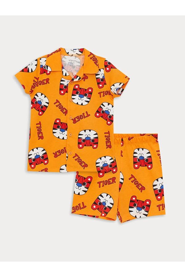 LC Waikiki LC Waikiki Lcw Baby Polo Collar Short Sleeved Patterned Baby Boy Pajamas Set