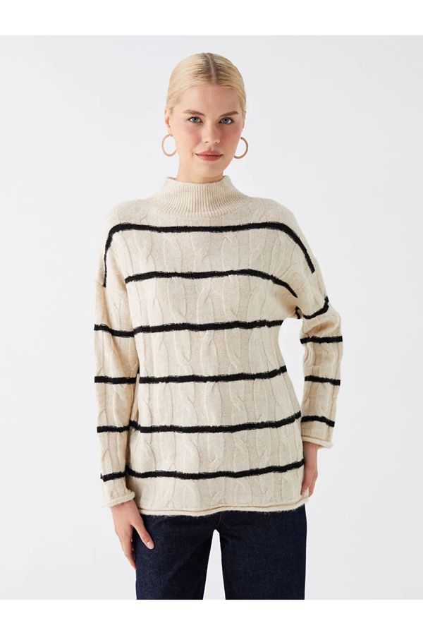 LC Waikiki LC Waikiki LCW Modest Half Turtleneck Striped Long Sleeve Women's Knitwear Sweater