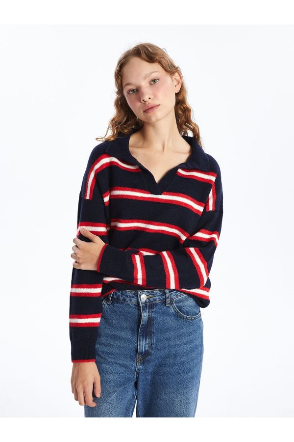 LC Waikiki LC Waikiki Polo Collar Striped Oversize Women's Knitwear Sweater